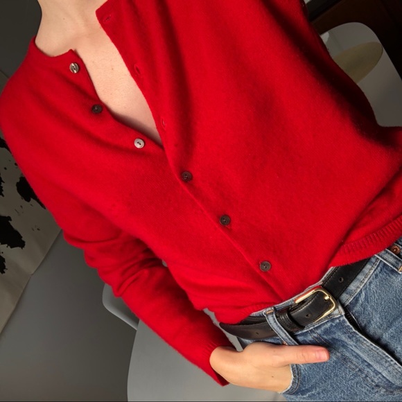 Red 100% Cashmere Cardigan Sweater - Picture 2 of 6